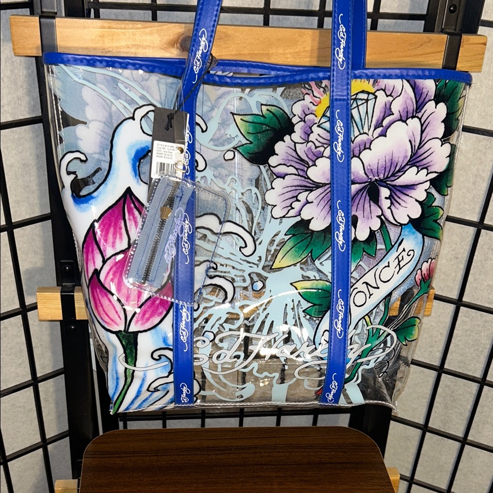 Ed Hardy Blue and Pink Floral Tote